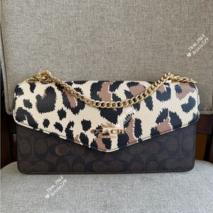 NWT！COACH Klare Envelope Crossbody Bag
In Signature With Leopard Print（CCD02）